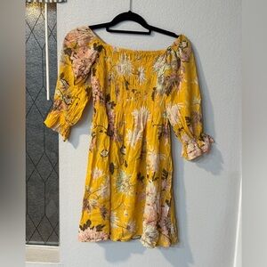 H&M Yellow Floral Smocked Off-Shoulder Dress - Size Small